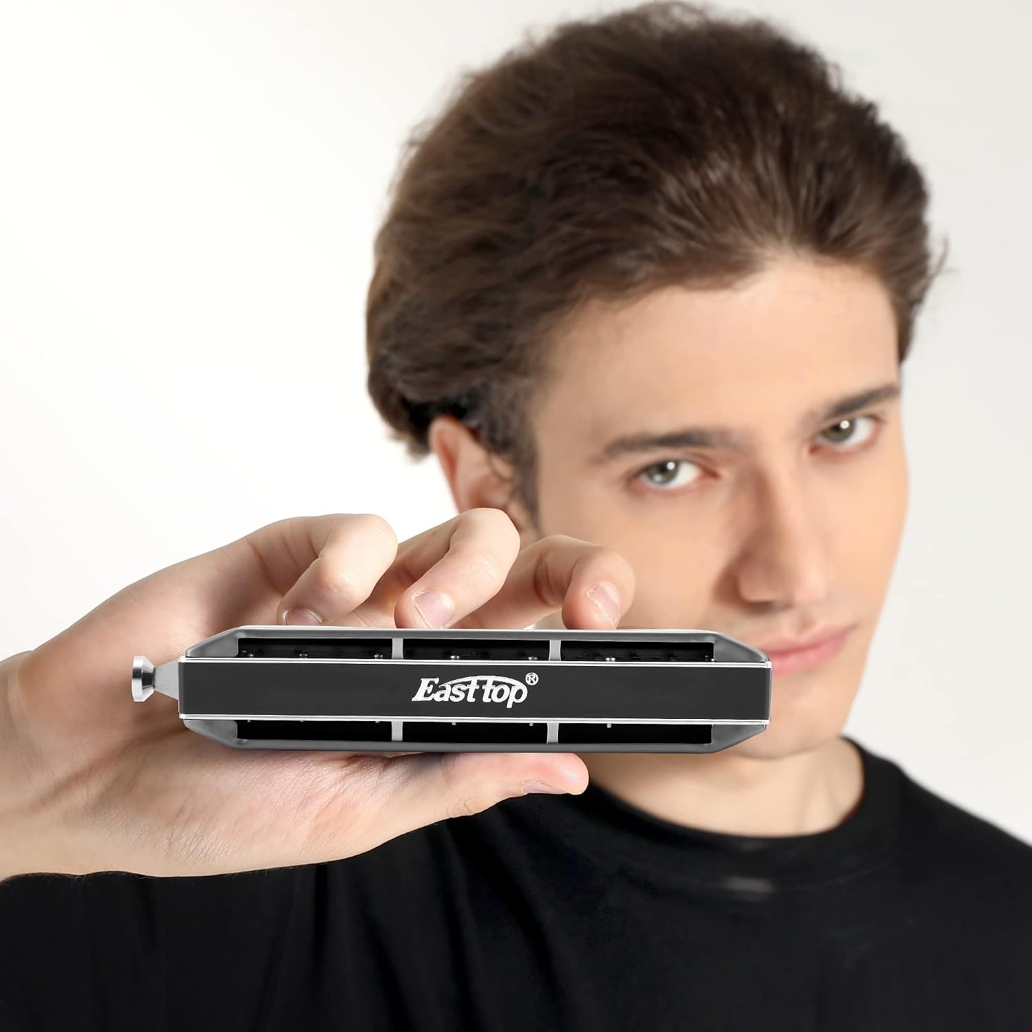 image:imageEast top Chromatic Harmonica 12Hole 48Tone Key of C ABS Comb Phosphor Bronze Reed Blue Cover EAP12blackC