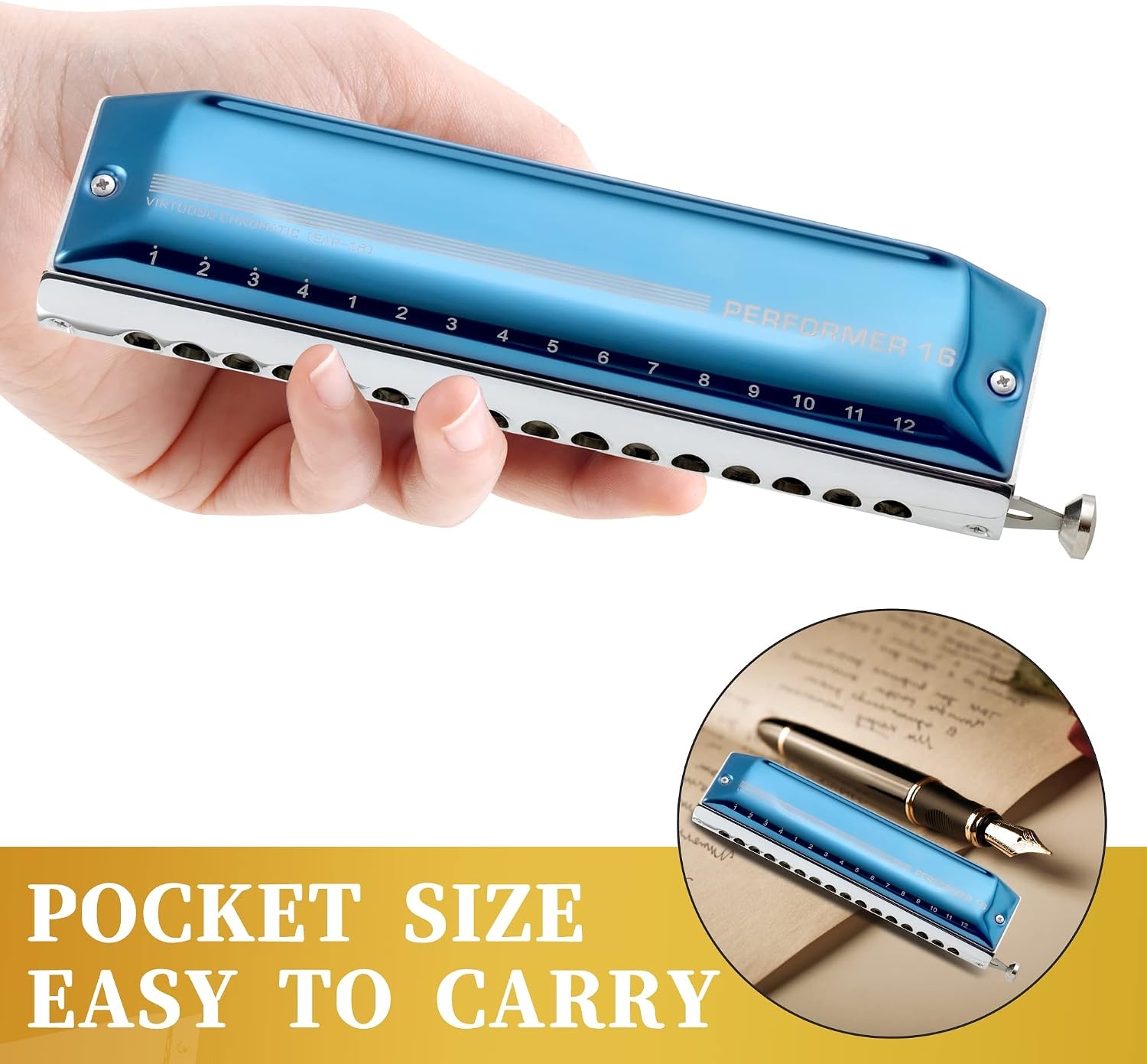 image:imageEast top Chromatic Harmonica 12Hole 48Tone Key of C ABS Comb Phosphor Bronze Reed Blue Cover EAP12blue16