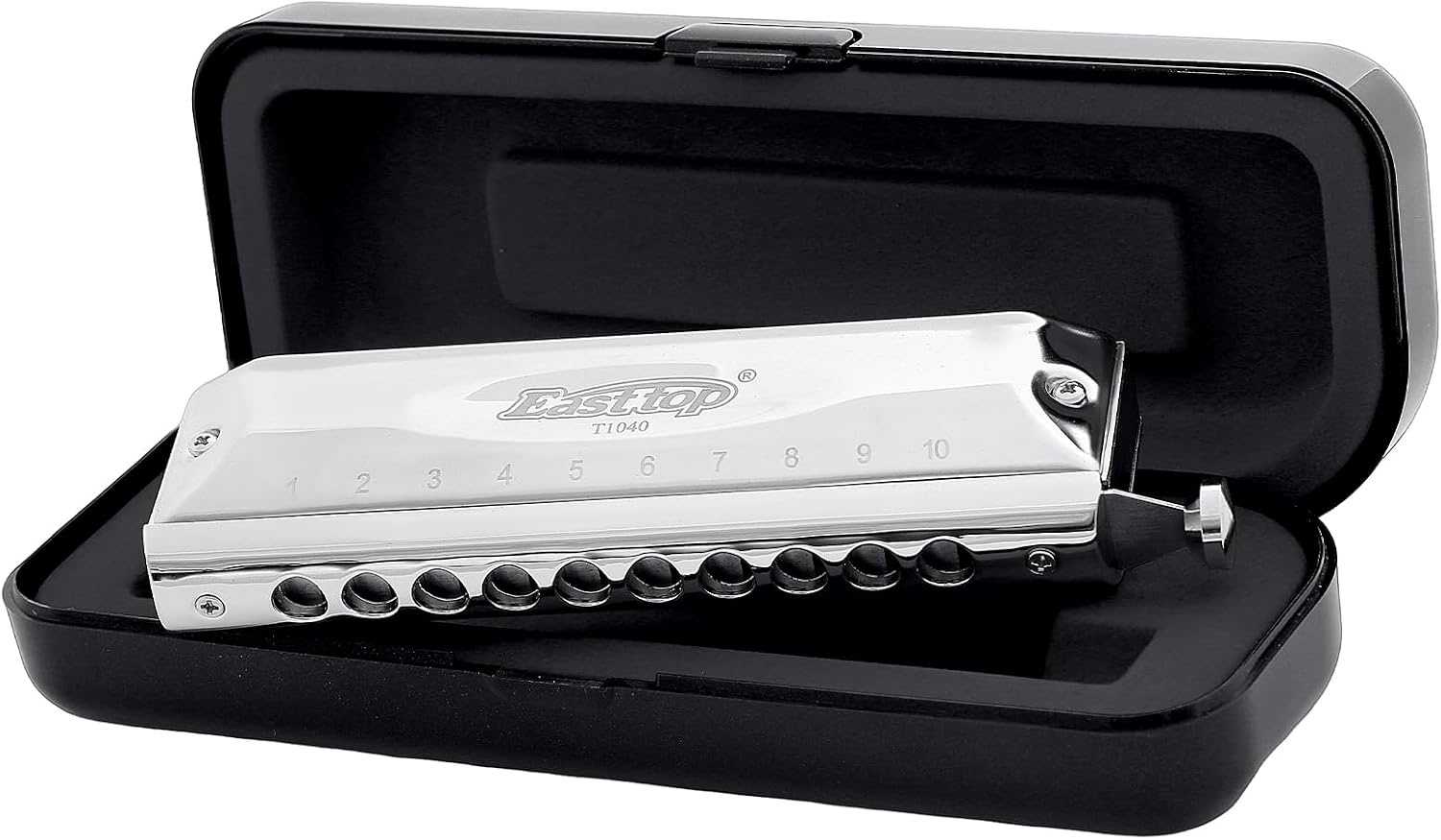 image:imageEast top Chromatic Harmonica 12Hole 48Tone Key of C ABS Comb Phosphor Bronze Reed Blue Cover EAP12silver40