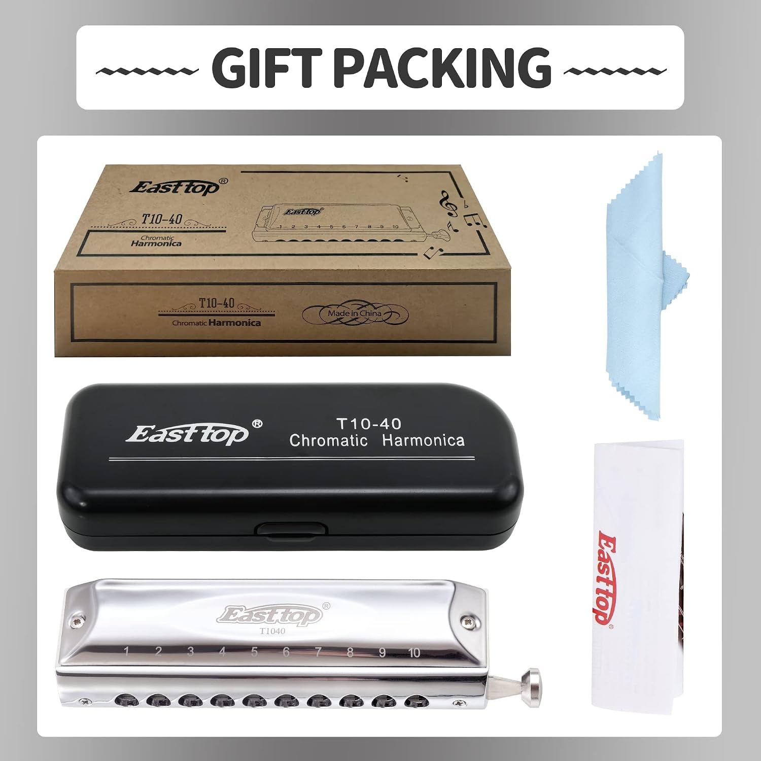 image:imageEast top Chromatic Harmonica 12Hole 48Tone Key of C ABS Comb Phosphor Bronze Reed Blue Cover EAP12silver40