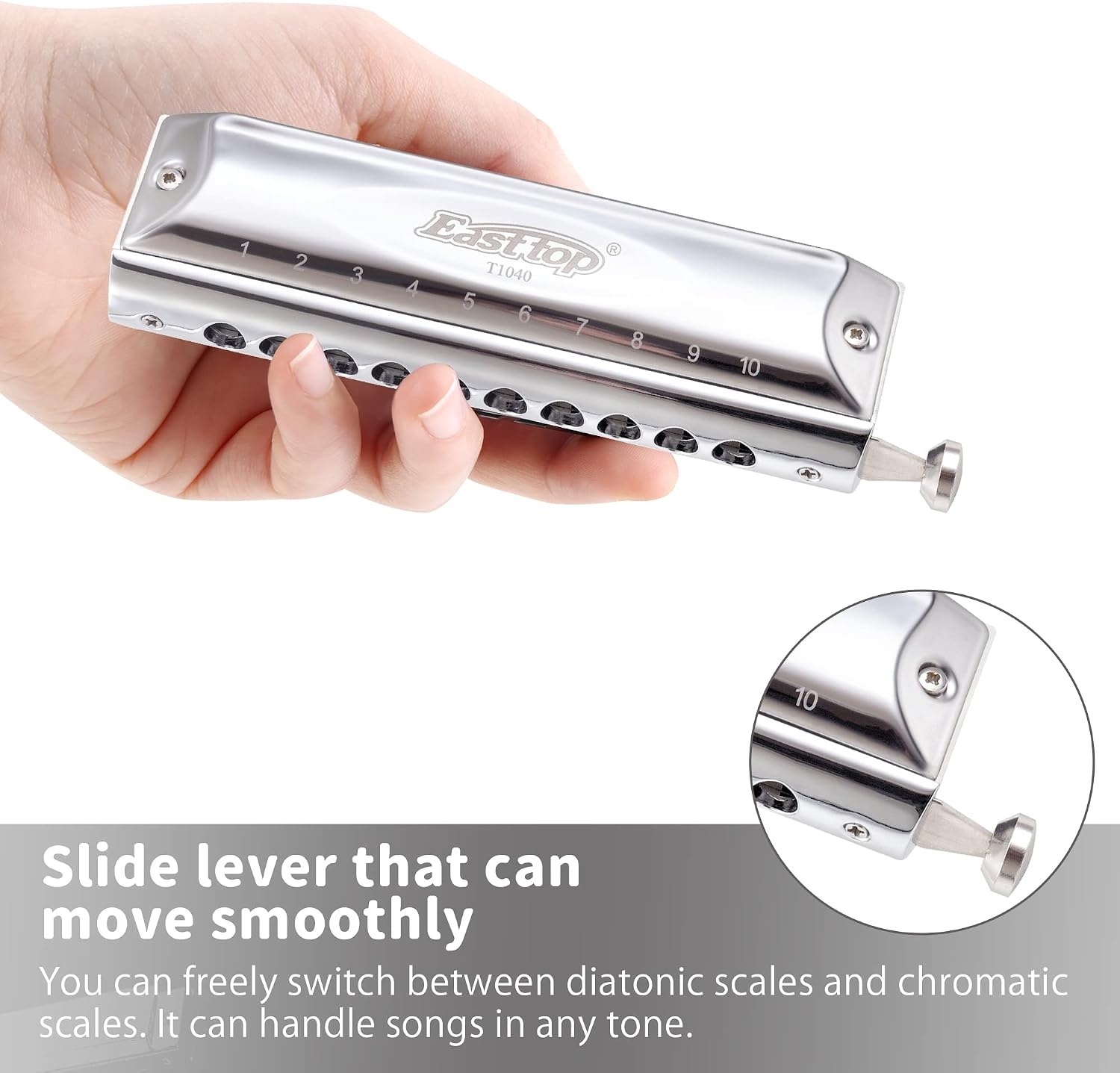 image:imageEast top Chromatic Harmonica 12Hole 48Tone Key of C ABS Comb Phosphor Bronze Reed Blue Cover EAP12silver40