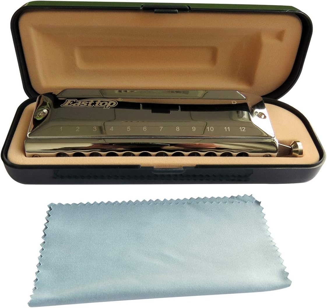 image:imageEast top Chromatic Harmonica 12Hole 48Tone Key of C ABS Comb Phosphor Bronze Reed Blue Cover EAP12silverD