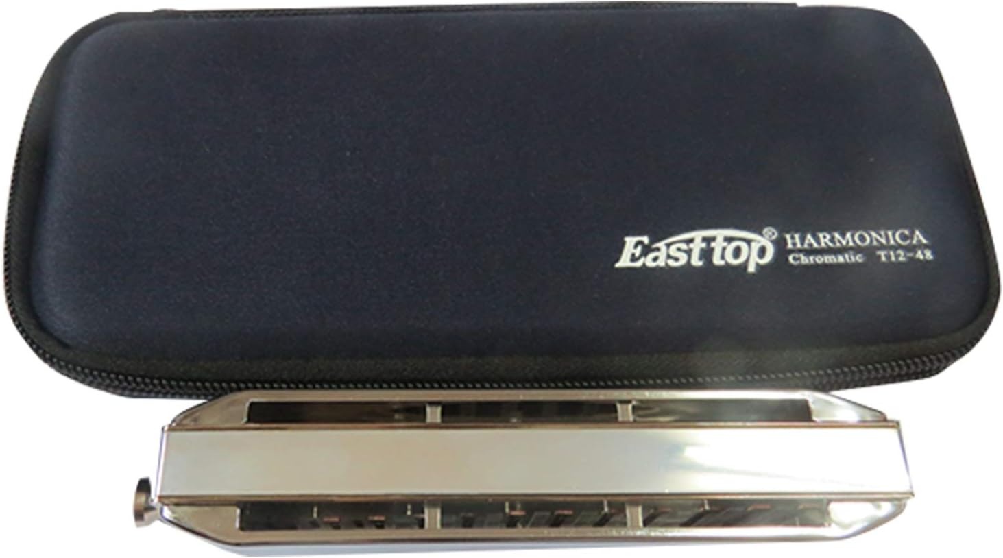 image:imageEast top Chromatic Harmonica 12Hole 48Tone Key of C ABS Comb Phosphor Bronze Reed Blue Cover EAP12silverbrass combBb