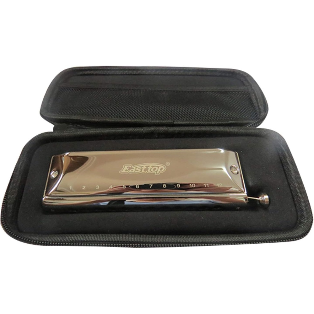 image:imageEast top Chromatic Harmonica 12Hole 48Tone Key of C ABS Comb Phosphor Bronze Reed Blue Cover EAP12silverbrass combBb