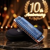 East top Diatonic Harmonica Key of A, 10 Holes 20 Tones 008K Diatonic Mouth Organ Harmonica with Blue Case,Standard Harmonica For Adults, Professionals and Students(blue-C)
