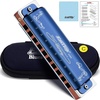 East top Diatonic Harmonica Key of A, 10 Holes 20 Tones 008K Diatonic Mouth Organ Harmonica with Blue Case,Standard Harmonica For Adults, Professionals and Students(blue-C)