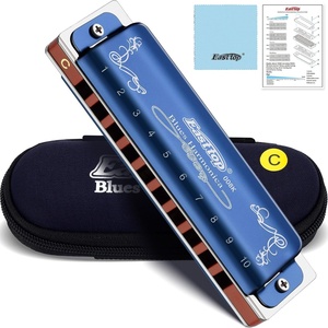East top Diatonic Harmonica Key of A, 10 Holes 20 Tones 008K Diatonic Mouth Organ Harmonica with Blue Case,Standard Harmonica For Adults, Professionals and Students(blue-C)
