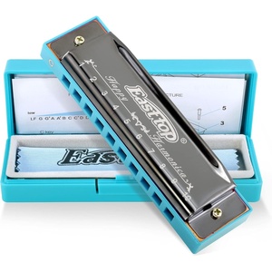 East top Harmonica, Diatonic 10 Holes C Key, Blues, for Beginner, Kids, Children, Students, Gift, with Case, Clean Cloth and Manual(blue-grey)