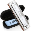 East top Diatonic Harmonica Key of Eb 10 Holes 20 Tones 008K Blues Diatonic Mouth Organ Harmonica with Silver Cover, Standard Harmonicas For Adults, Professionals and Students(silver-G)