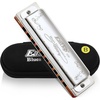 East top Diatonic Harmonica Key of F 10 Holes 20 Tones 008K Blues Diatonic Mouth Organ Harmonica with Silver Cover, Standard Harmonicas For Adults, Professionals and Students(silver-B)