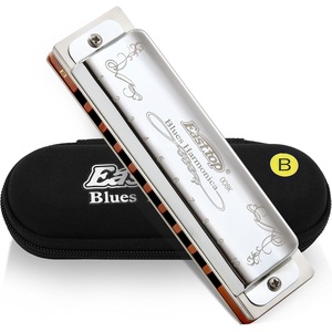 East top Diatonic Harmonica Key of F 10 Holes 20 Tones 008K Blues Diatonic Mouth Organ Harmonica with Silver Cover, Standard Harmonicas For Adults, Professionals and Students(silver-B)