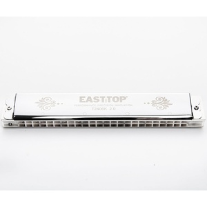 East top Tremolo Harmonica Key of D#, 24 Holes Tremolo Mouth Organ T2406S Harmonica For Adults, Professionals and Students(silver 2-D)